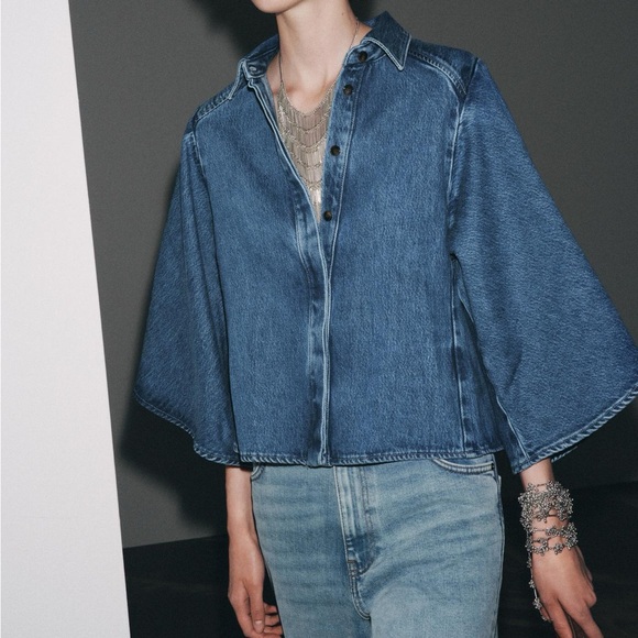 ZARA ZW COLLECTION DENIM KIMONO SHIRT - Picture 6 of 9